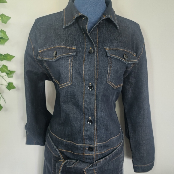 Thrill Dark Blue Denim Maxi Dress Button Down with Front Slits - Picture 2 of 11